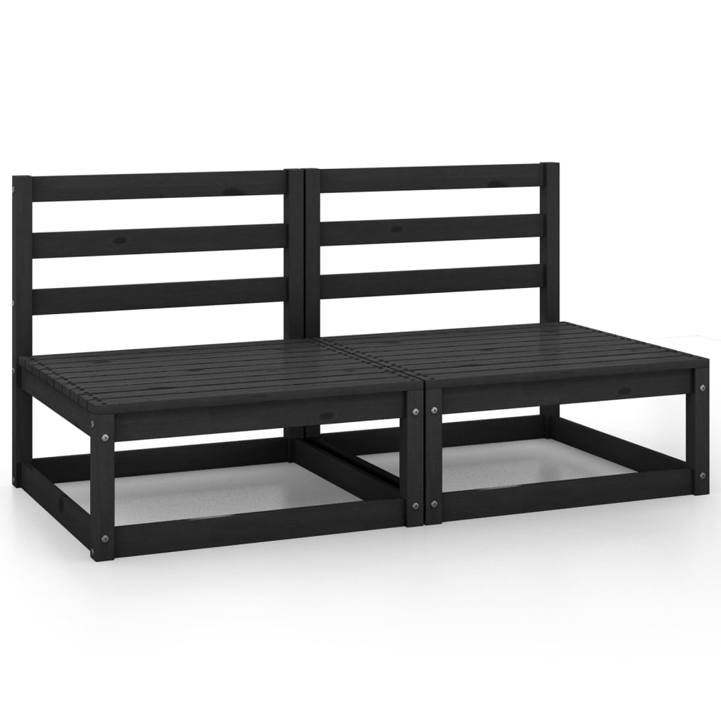 Black Solid Wood Pine Garden Middle Sofas, 2 Pcs Set