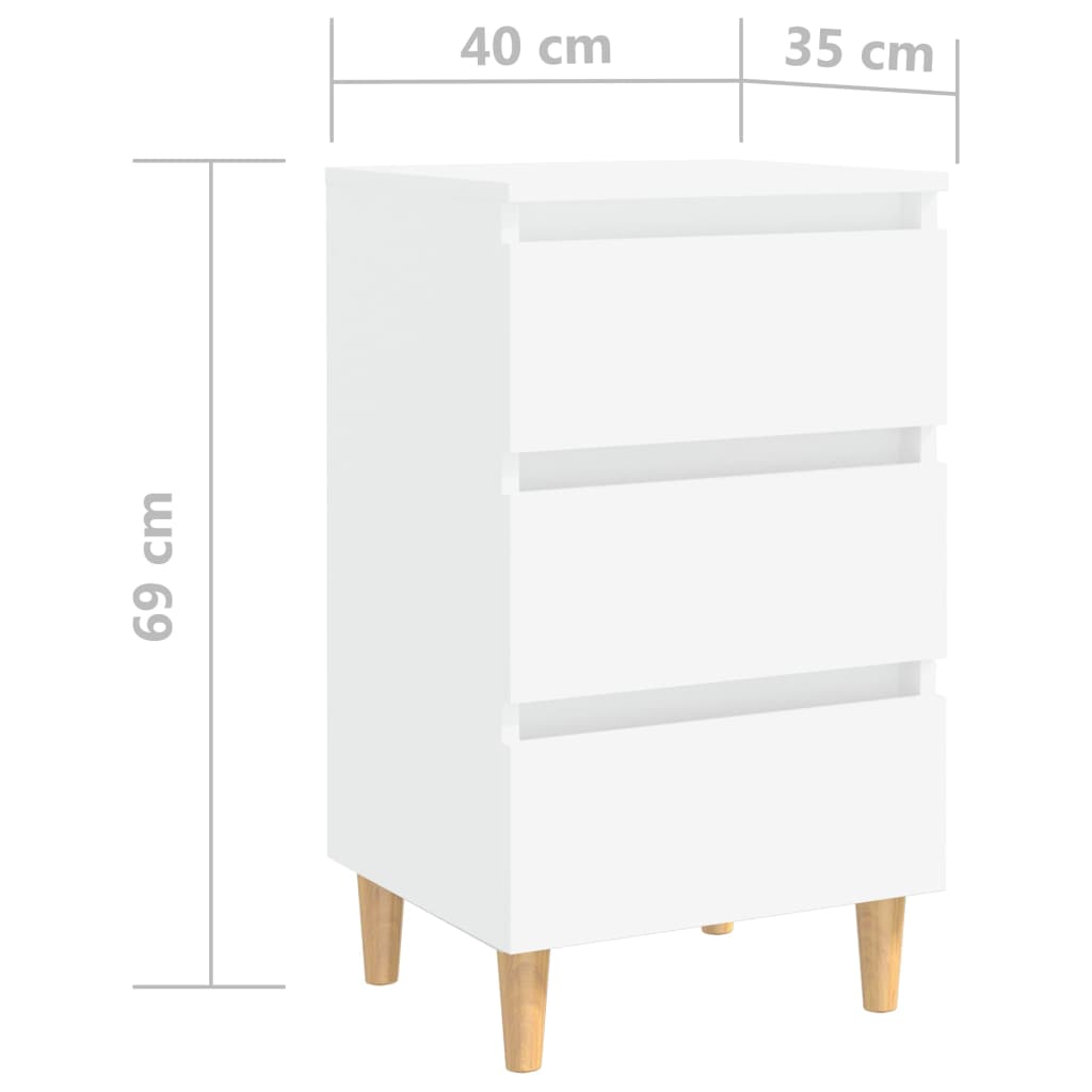 White Bed Cabinet with Solid Wood Legs - 40x35x69 cm