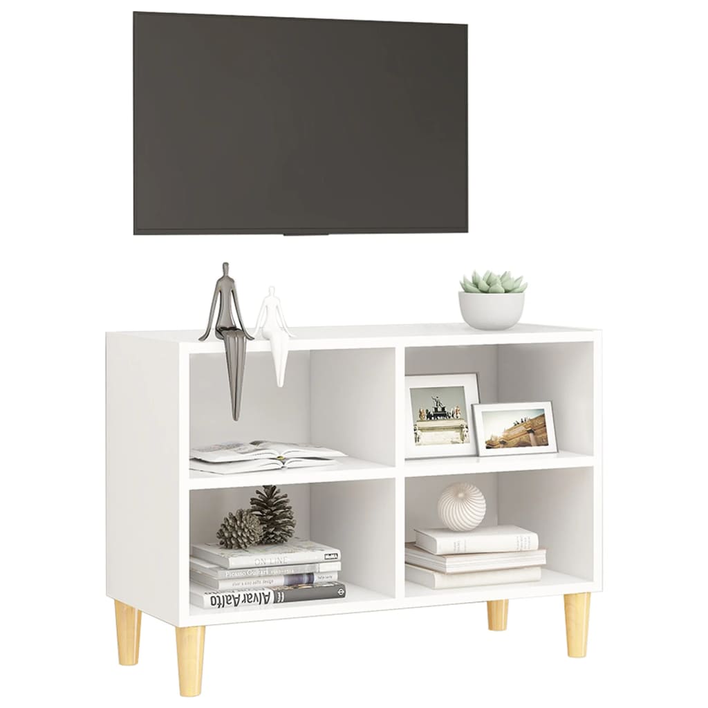 TV Cabinet with Solid Wood Legs White 69.5x30x50 cm