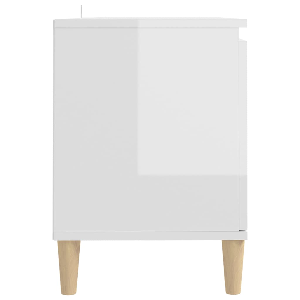 TV Cabinet & Solid Wood Legs High Gloss White 103.5x35x50 cm
