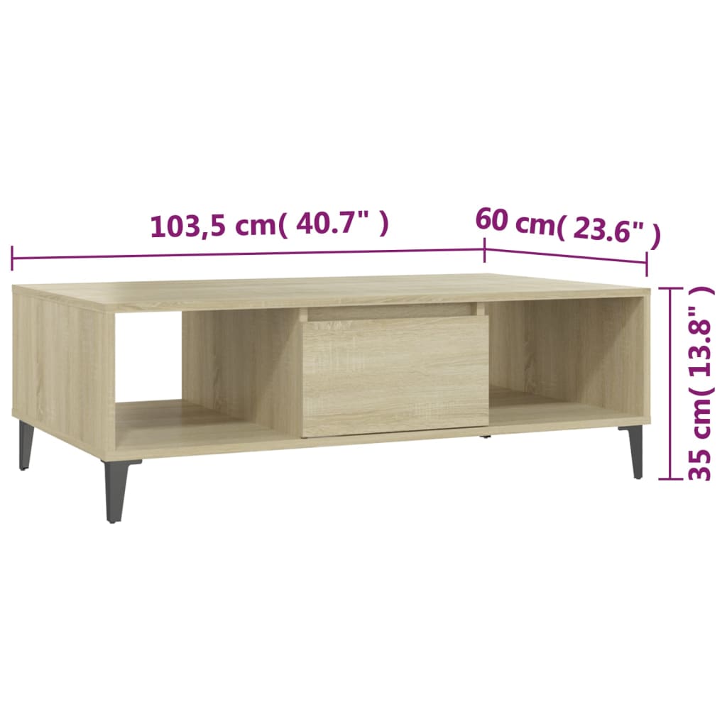 Coffee Table Sonoma Oak 103.5x60x35 cm Engineered Wood