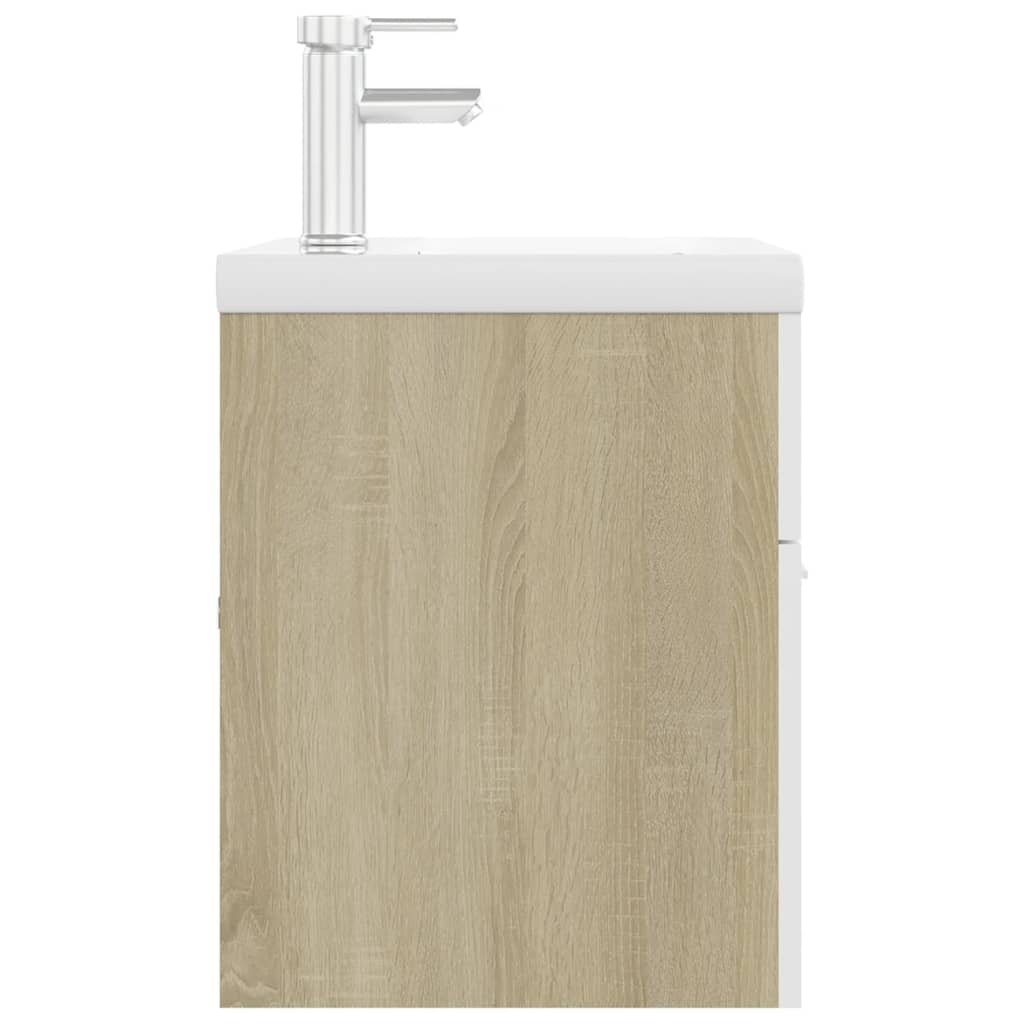 Sink Cabinet with Built-in Basin White and Sonoma Oak Engineered Wood