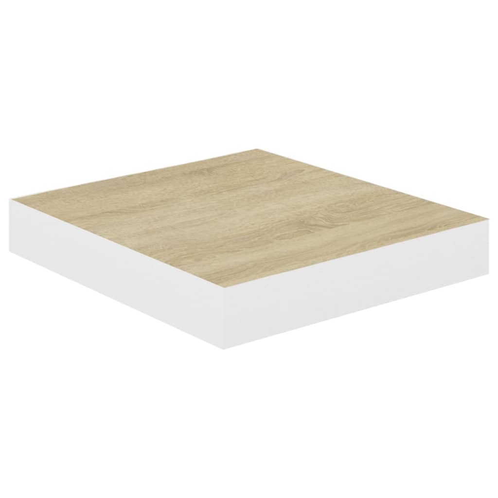 Oak & White MDF Floating Wall Shelf - 23x23.5x3.8 cm