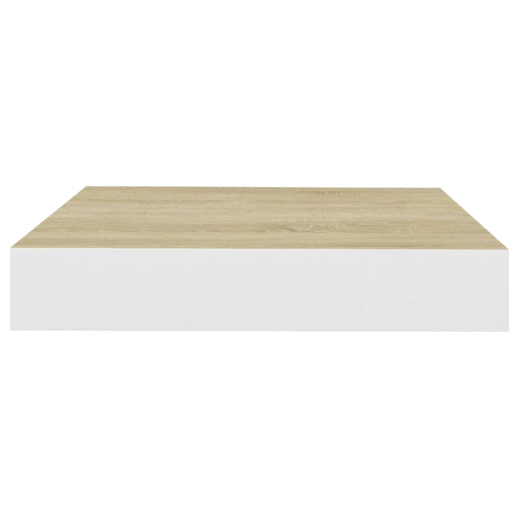 Oak & White MDF Floating Wall Shelf - 23x23.5x3.8 cm