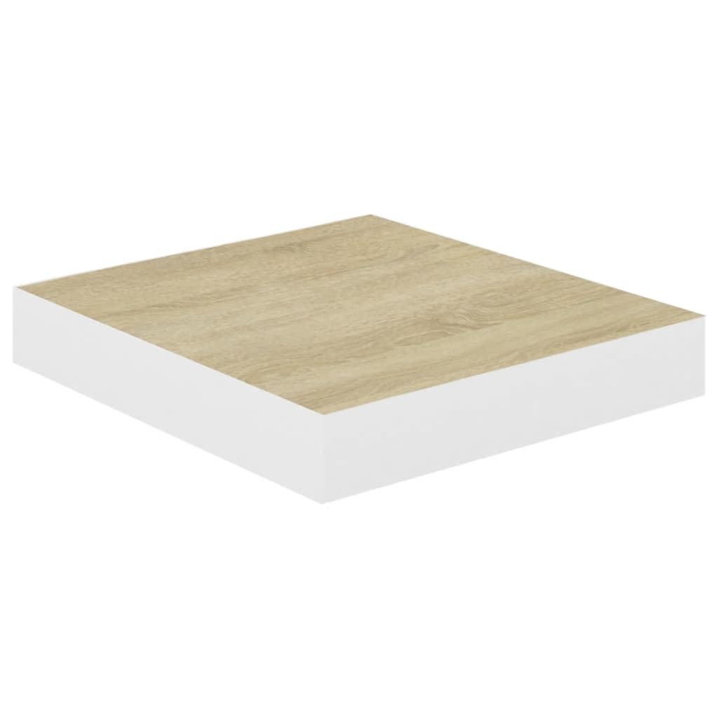 Oak & White Floating Wall Shelves Set - 23cm MDF, 2 Pcs