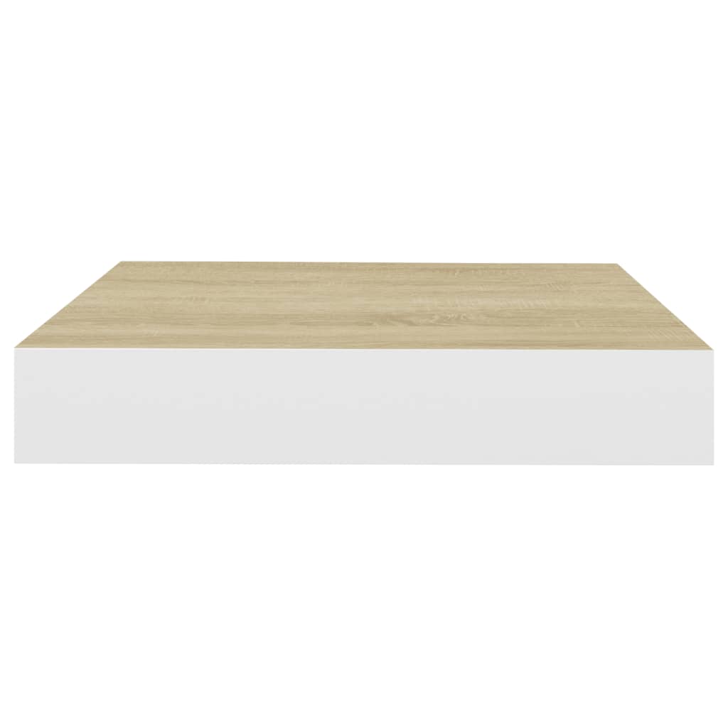 Oak & White Floating Wall Shelves Set - 23cm MDF, 2 Pcs