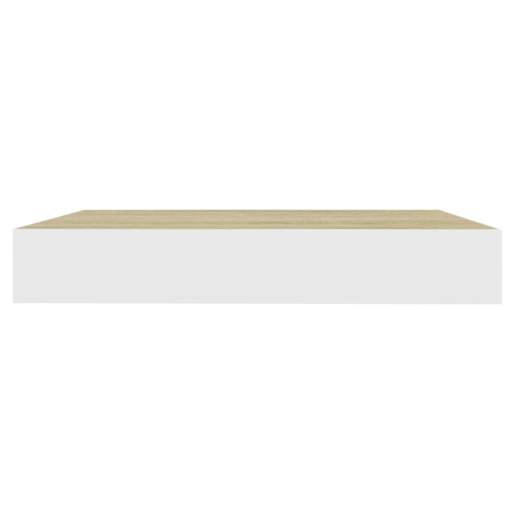 Oak & White Floating Wall Shelves Set - 23cm MDF, 2 Pcs