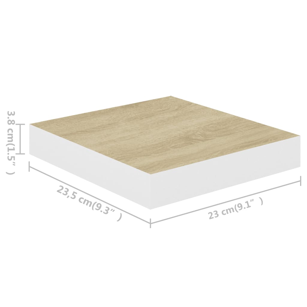 Oak & White Floating Wall Shelves Set - 23cm MDF, 2 Pcs