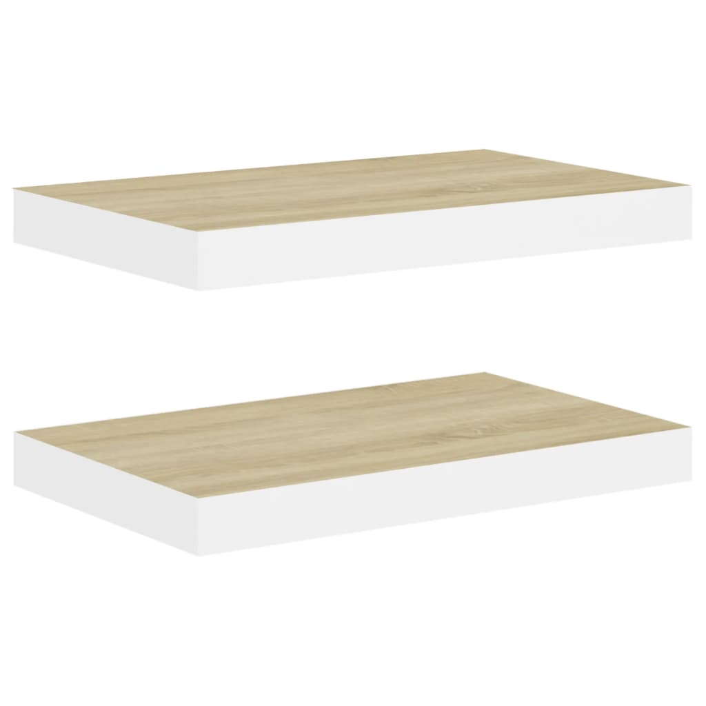 Oak & White Floating Wall Shelves Set - 40x23x3.8 cm MDF