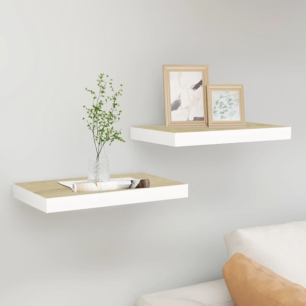 Oak & White Floating Wall Shelves Set - 40x23x3.8 cm MDF