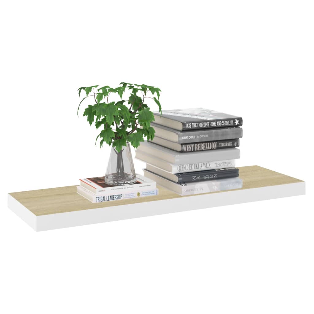 Oak & White MDF Floating Wall Shelf 80x23.5x3.8 cm
