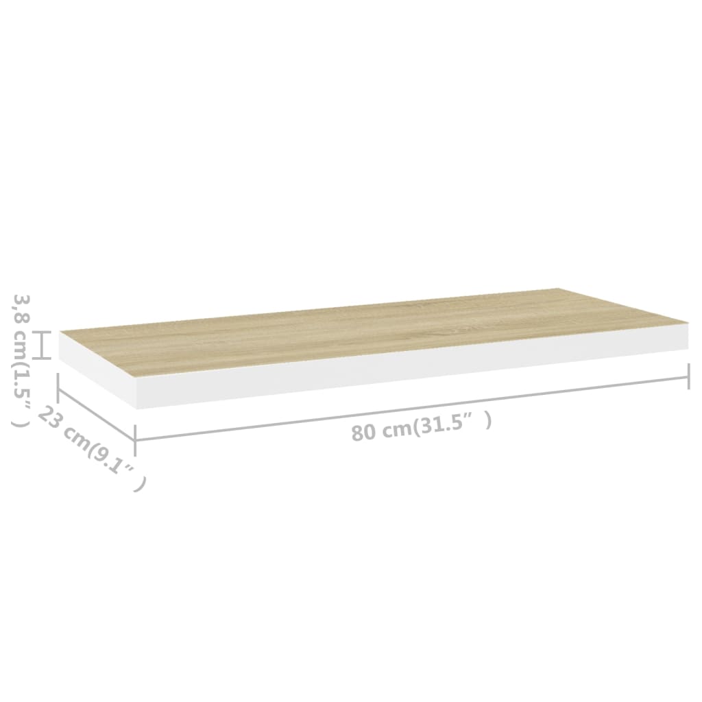 Oak & White MDF Floating Wall Shelf 80x23.5x3.8 cm