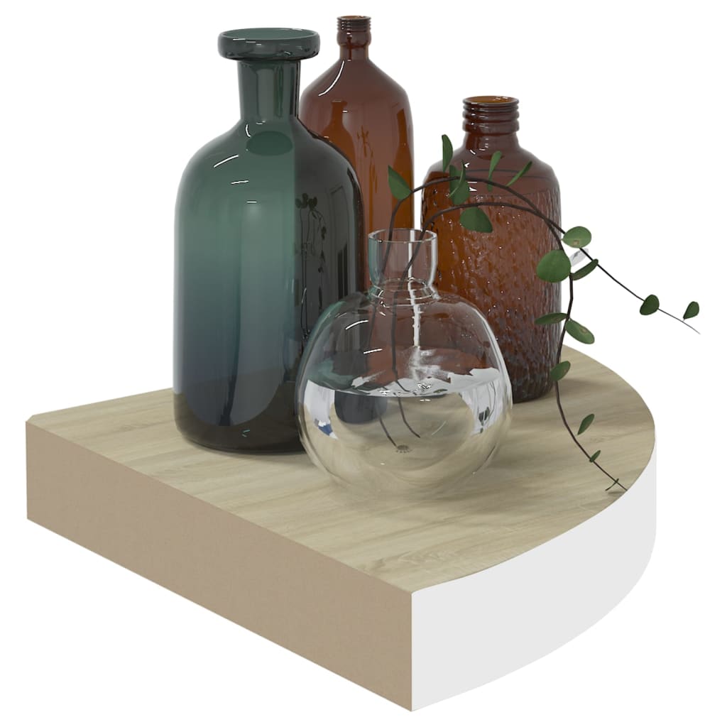 Oak & White Wall Corner Shelf, 25x25x3.8 cm MDF