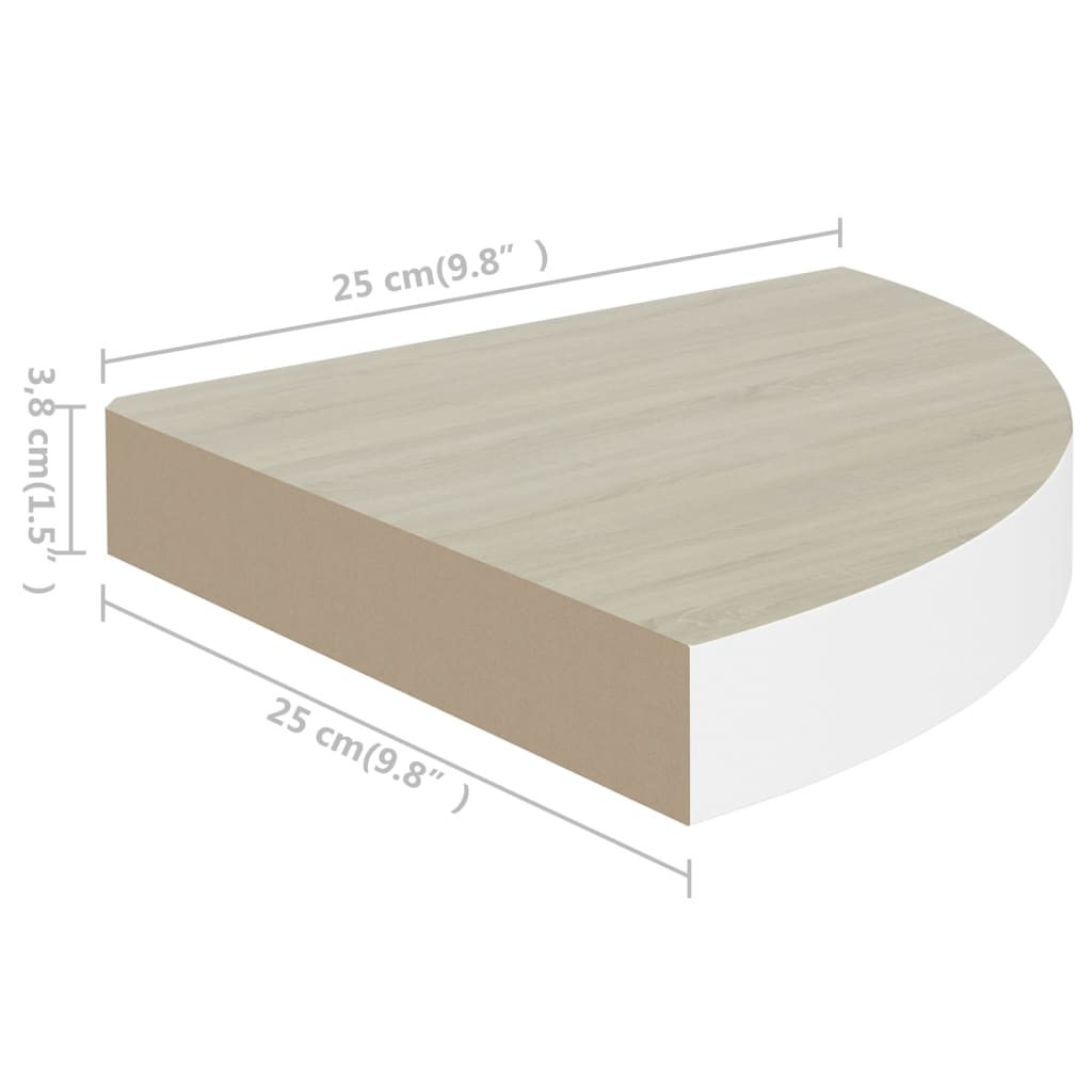 Oak & White Wall Corner Shelf, 25x25x3.8 cm MDF