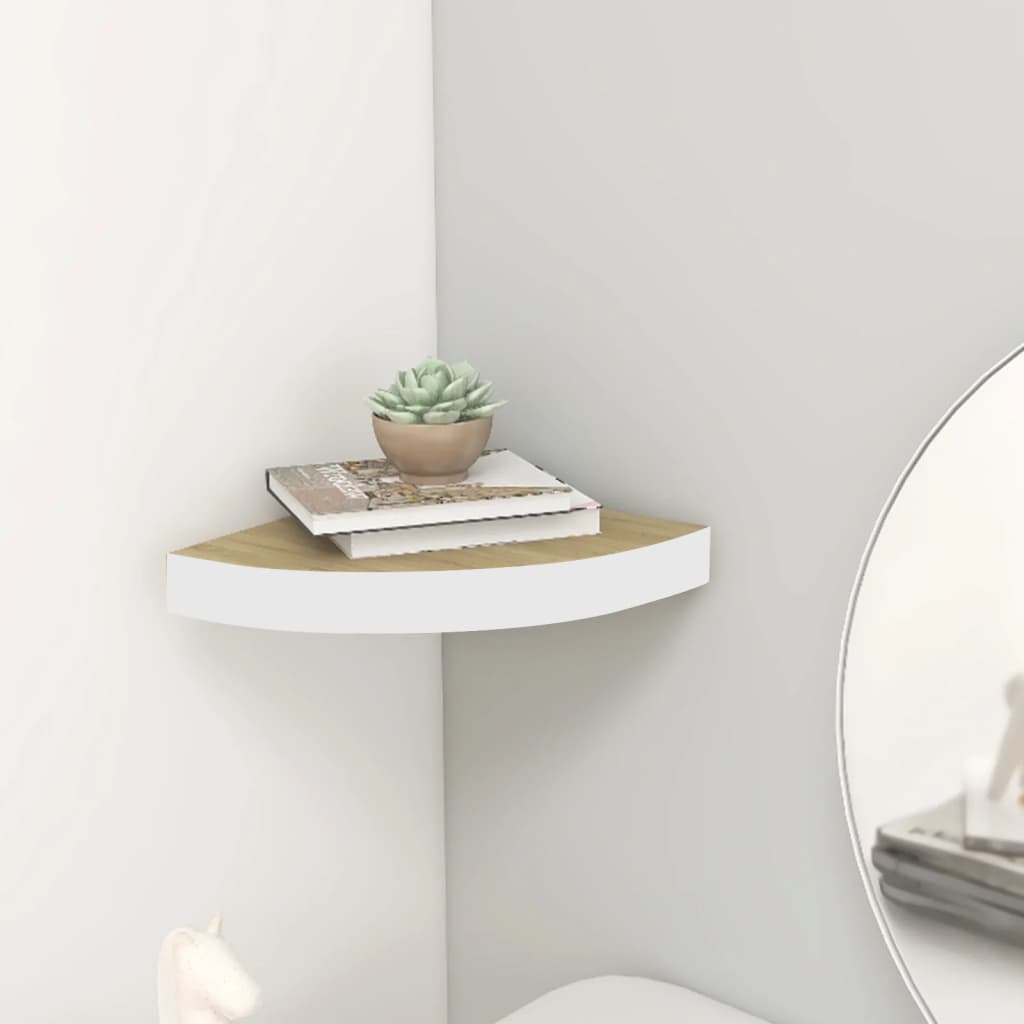Oak & White Wall Corner Shelf, 25x25x3.8 cm MDF