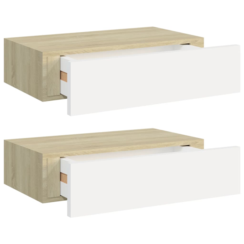 Oak & White Wall Drawer Shelves 2 pcs - 40x23.5x10cm MDF