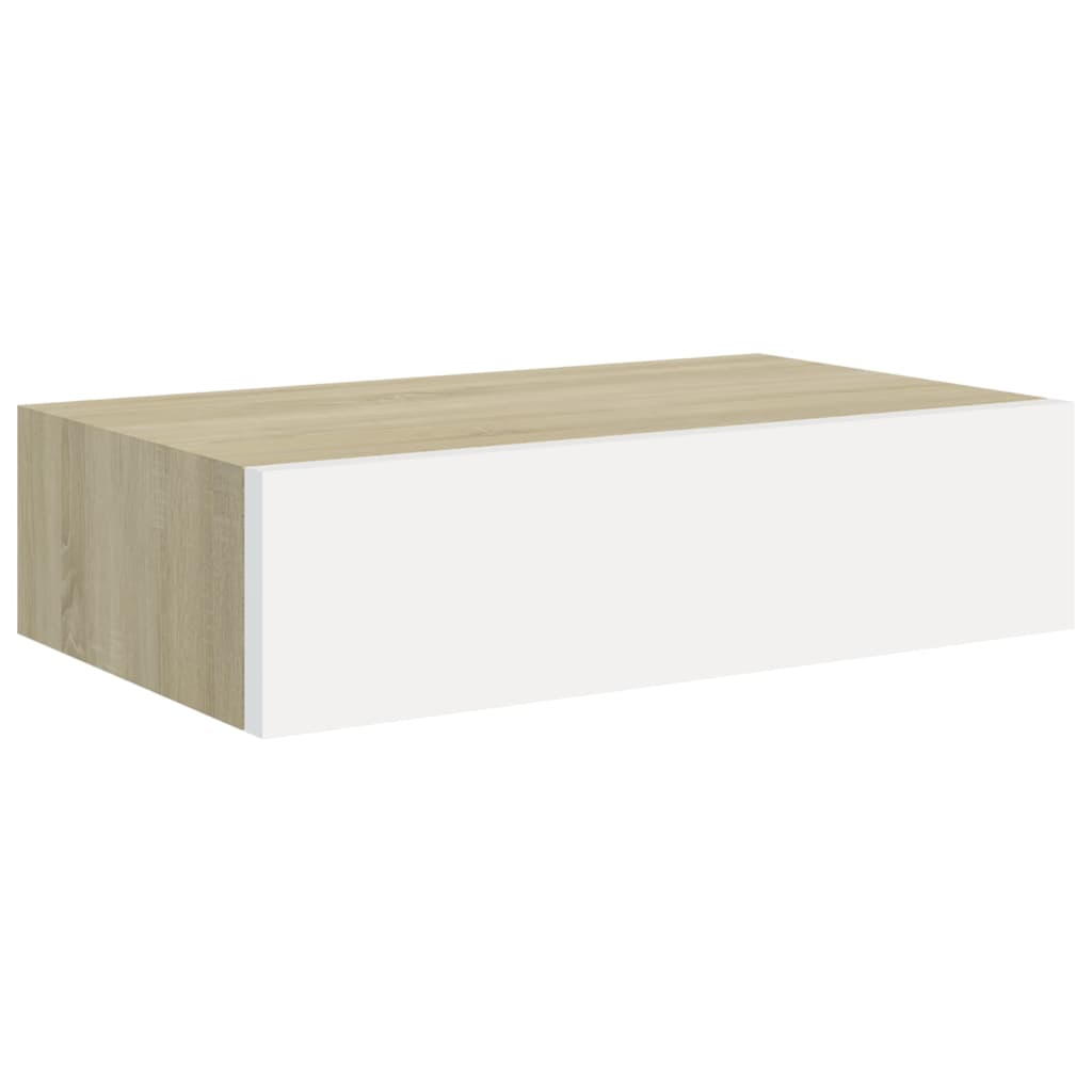 Oak & White Wall Drawer Shelves 2 pcs - 40x23.5x10cm MDF