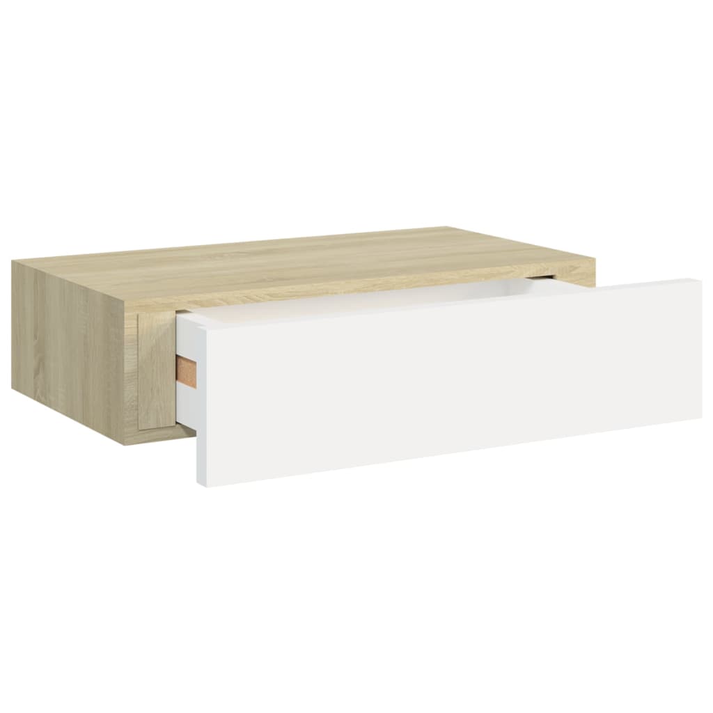 Oak & White Wall Drawer Shelves 2 pcs - 40x23.5x10cm MDF