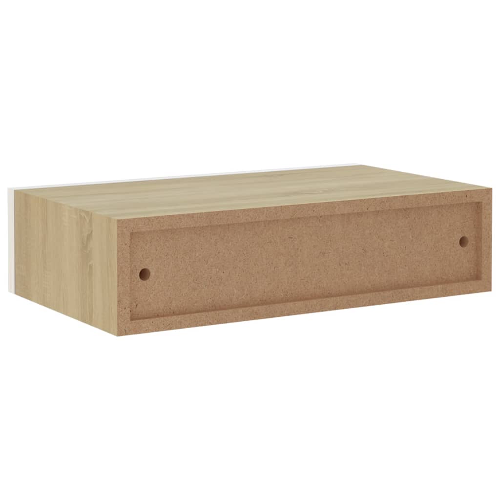 Oak & White Wall Drawer Shelves 2 pcs - 40x23.5x10cm MDF