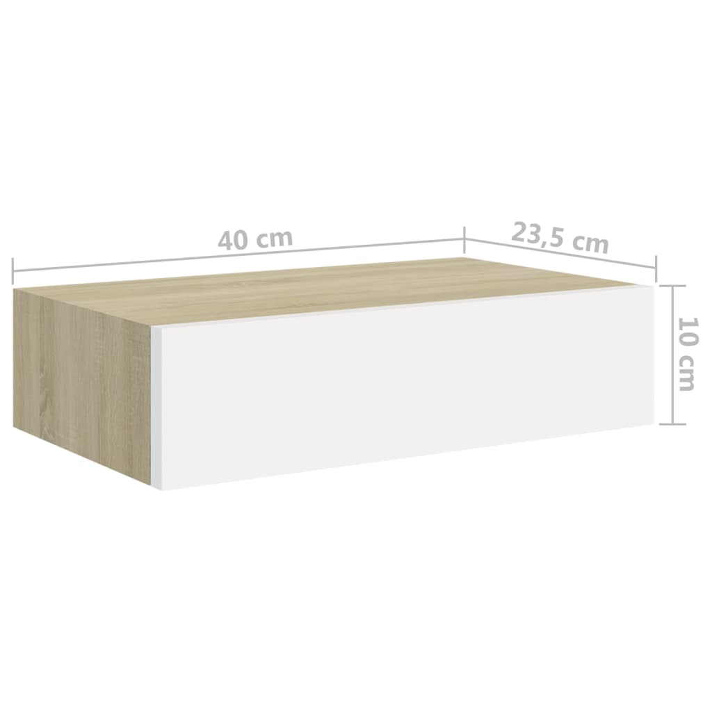 Oak & White Wall Drawer Shelves 2 pcs - 40x23.5x10cm MDF