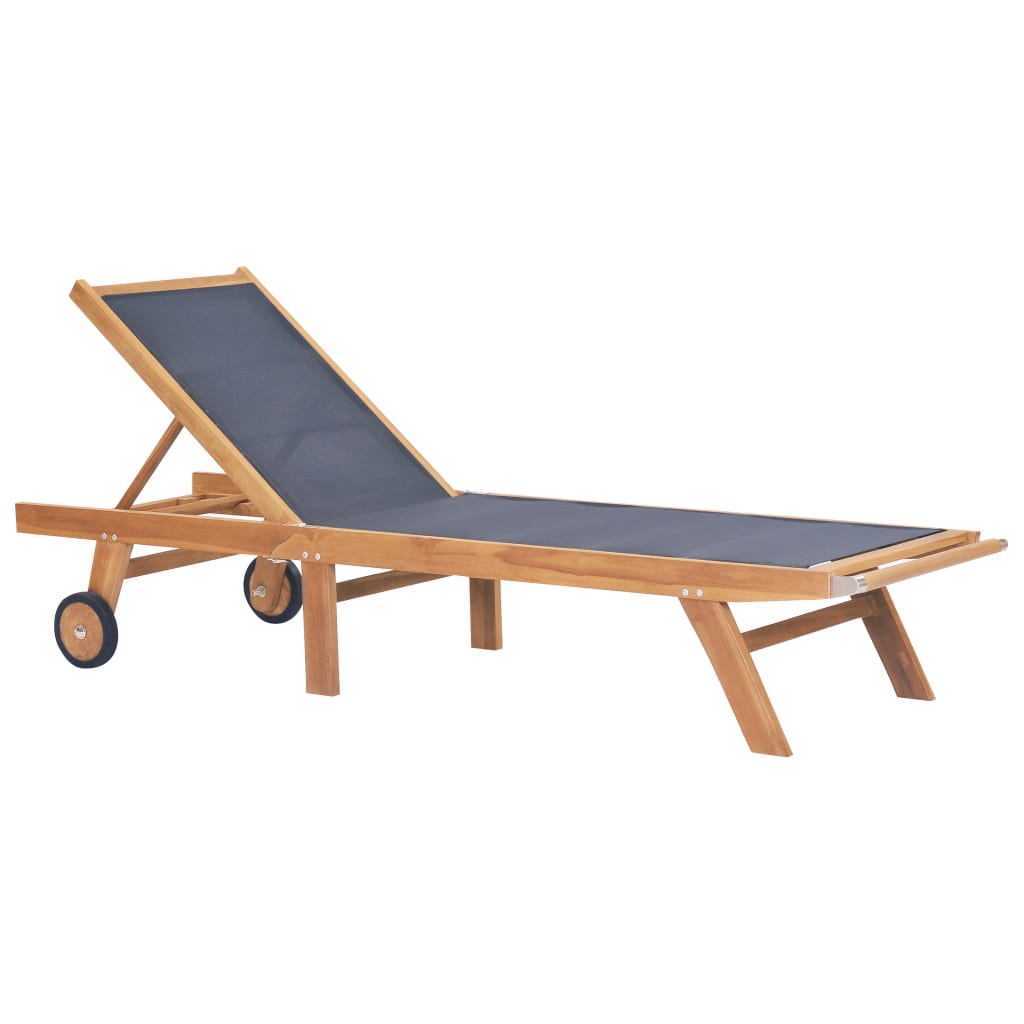2-Piece Teak & Textilene Folding Sun Loungers with Wheels