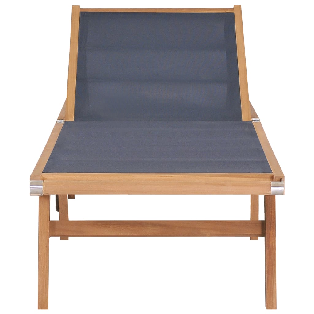 2-Piece Teak & Textilene Folding Sun Loungers with Wheels