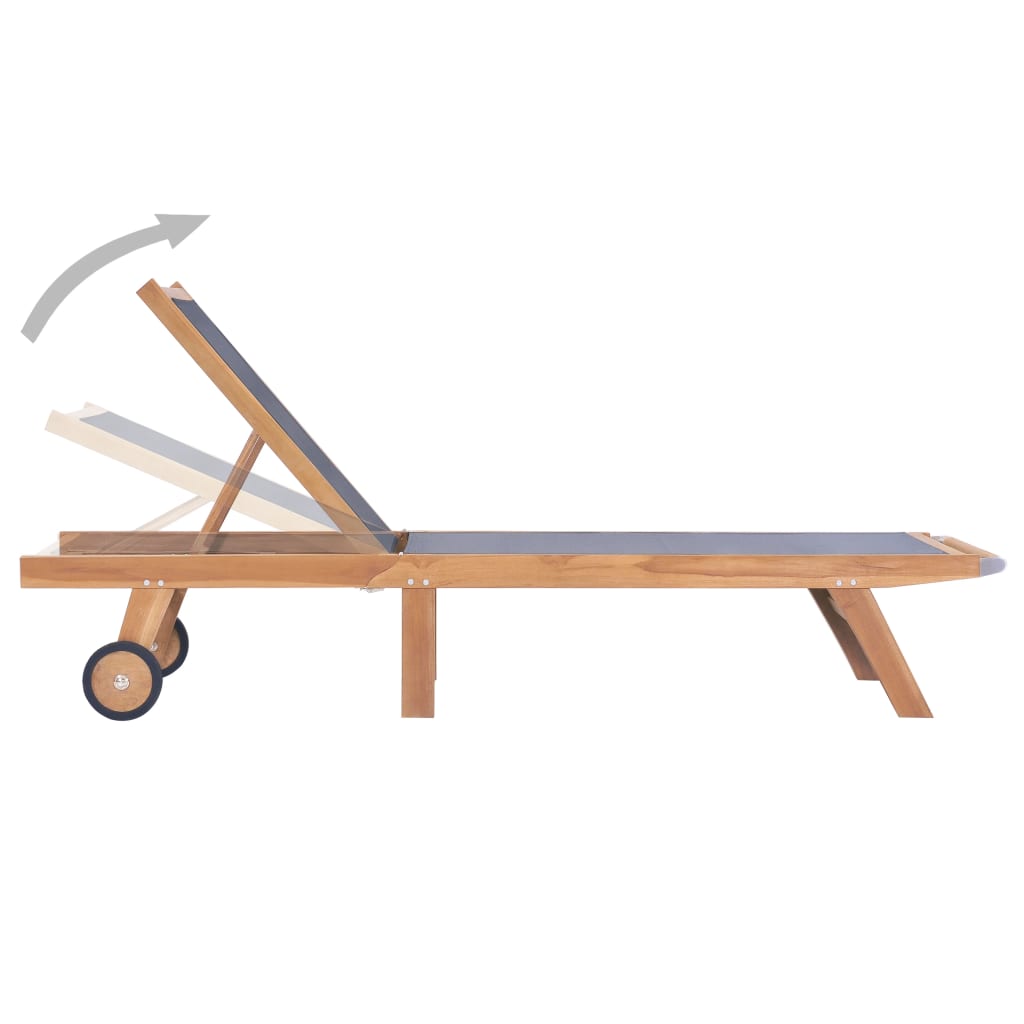 2-Piece Teak & Textilene Folding Sun Loungers with Wheels