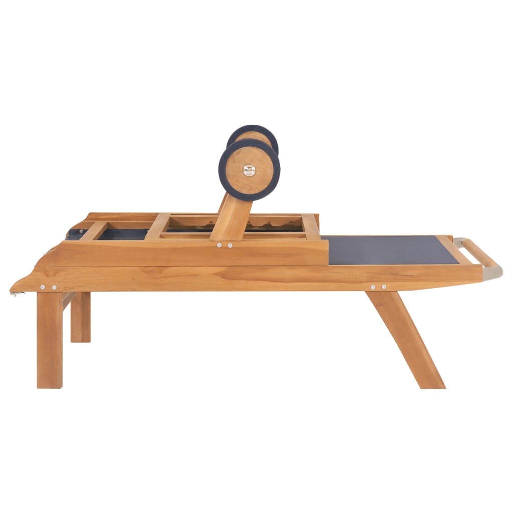 2-Piece Teak & Textilene Folding Sun Loungers with Wheels