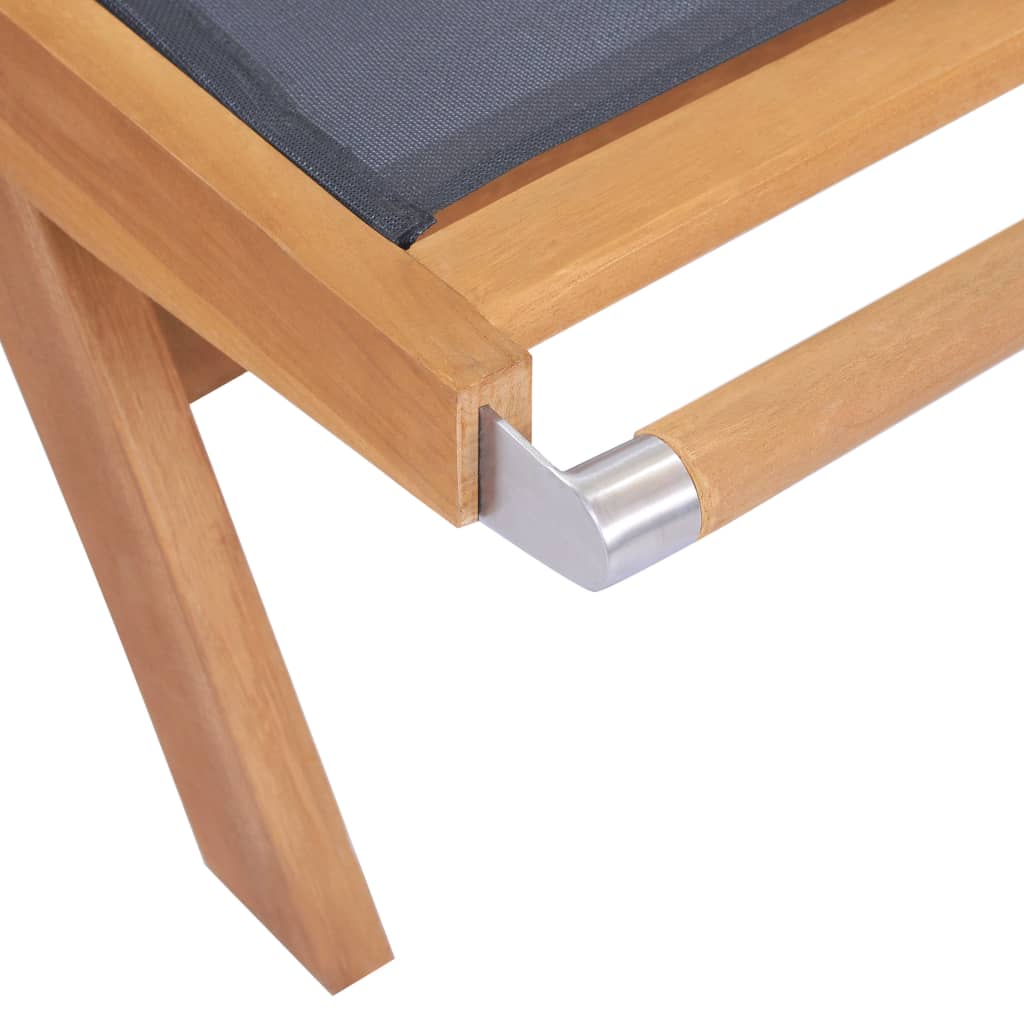 2-Piece Teak & Textilene Folding Sun Loungers with Wheels