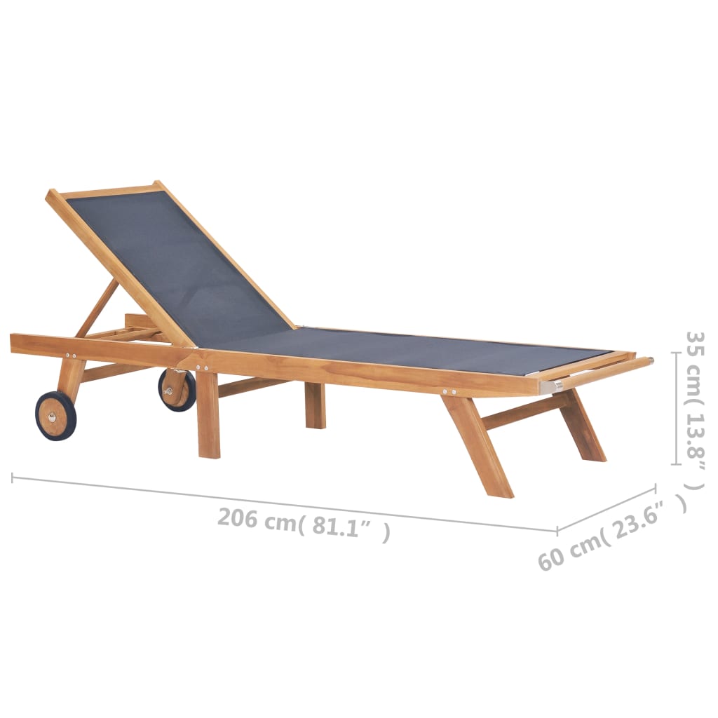 2-Piece Teak & Textilene Folding Sun Loungers with Wheels