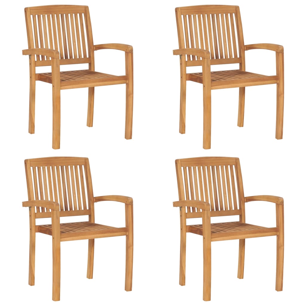 4 Piece Solid Teak Wood Garden Stacking Chairs Set