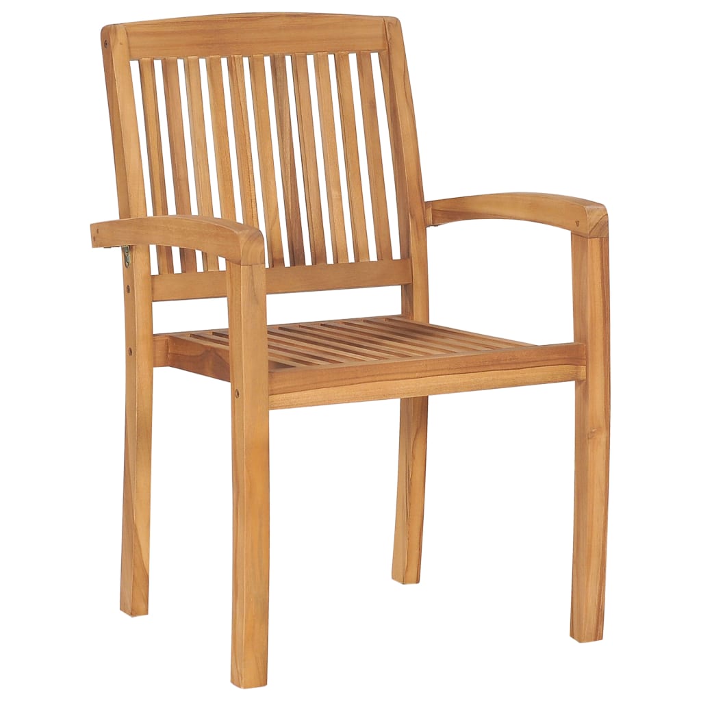4 Piece Solid Teak Wood Garden Stacking Chairs Set
