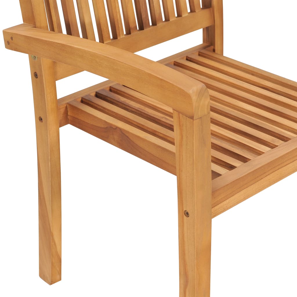 4 Piece Solid Teak Wood Garden Stacking Chairs Set