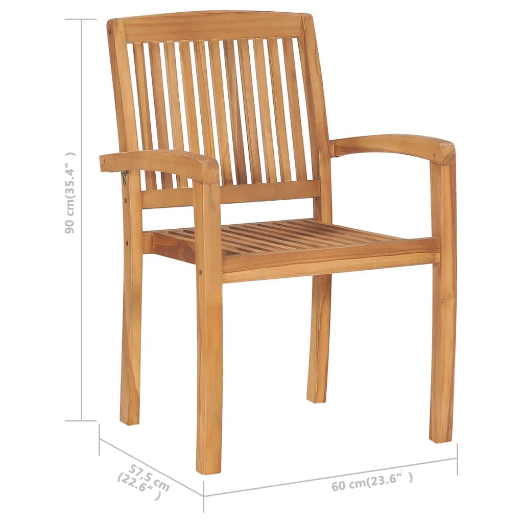 4 Piece Solid Teak Wood Garden Stacking Chairs Set
