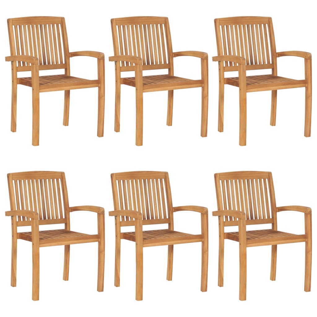 6-Pack Solid Teak Wood Stacking Garden Chairs - Outdoor Seating