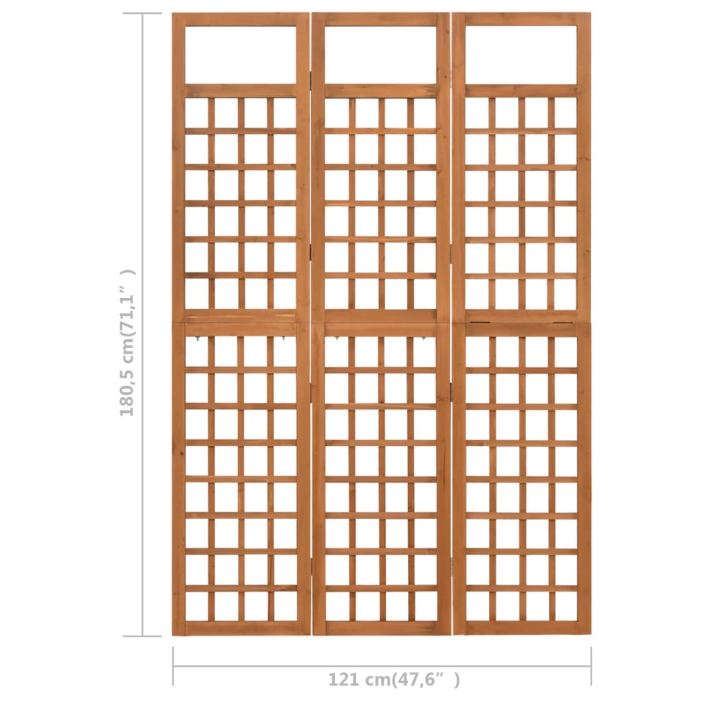 3-Panel Solid Fir Wood Room Divider/Trellis - 121x180.5 cm