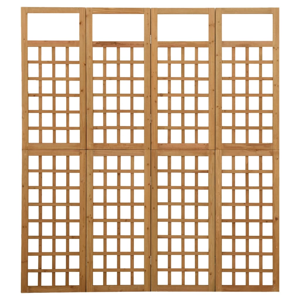 4-Panel Solid Fir Wood Room Divider/Trellis - 161x180 cm
