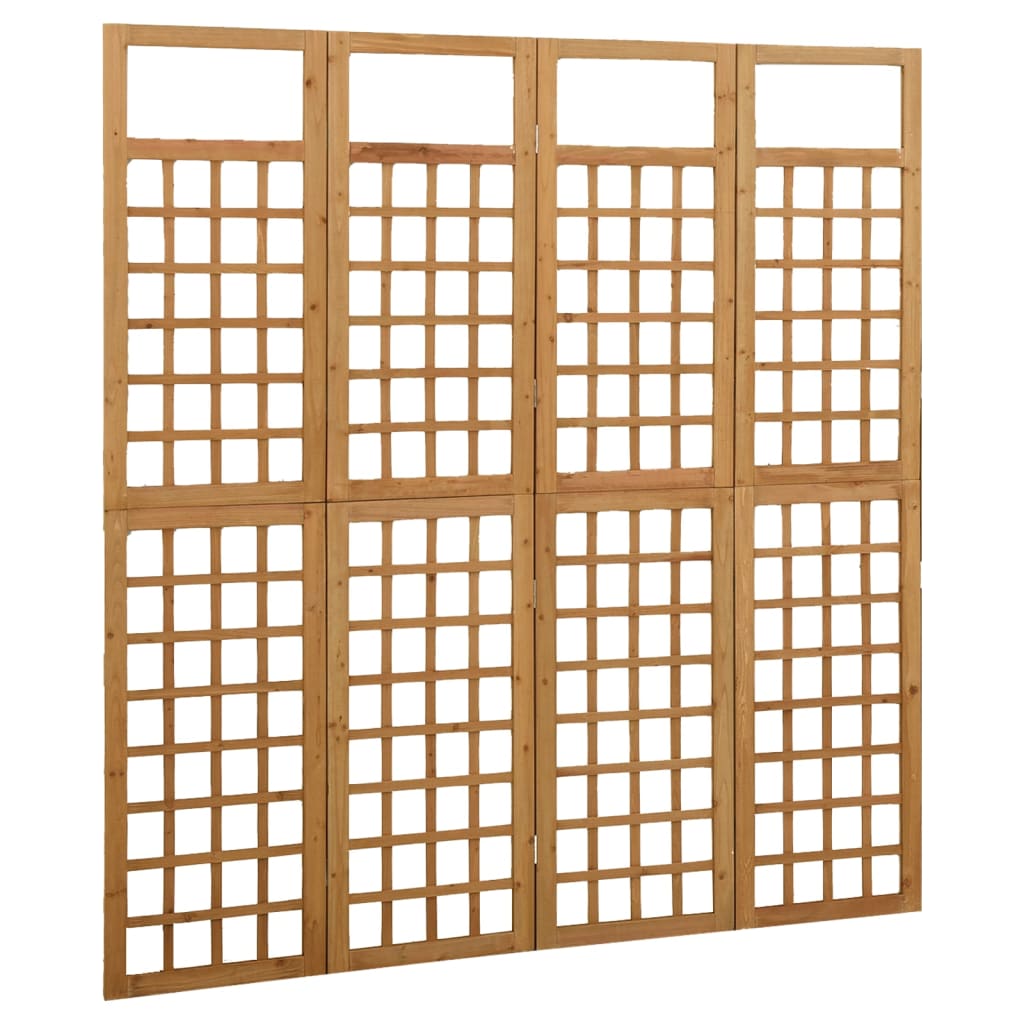 4-Panel Solid Fir Wood Room Divider/Trellis - 161x180 cm