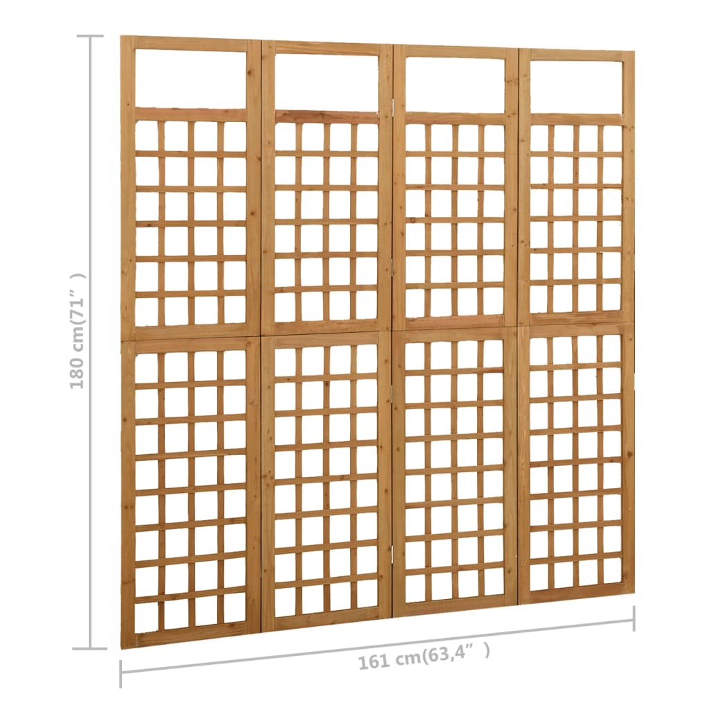 4-Panel Solid Fir Wood Room Divider/Trellis - 161x180 cm