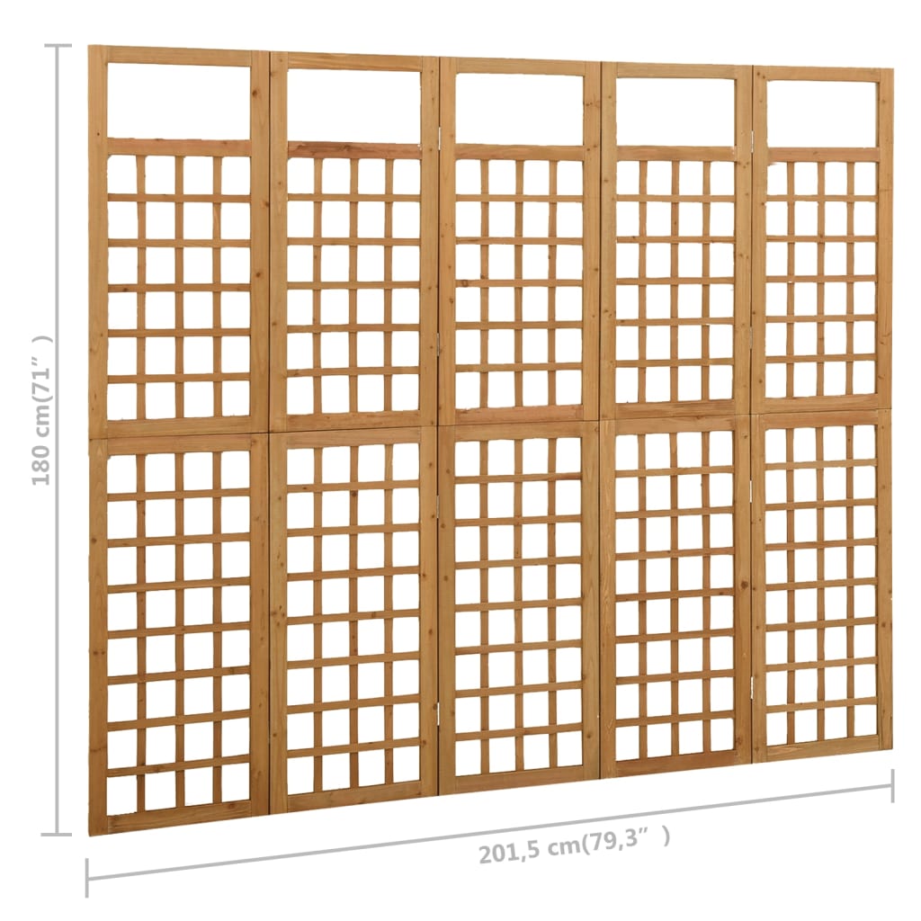 5-Panel Room Divider/Trellis - Solid Fir Wood, 201.5x180 cm
