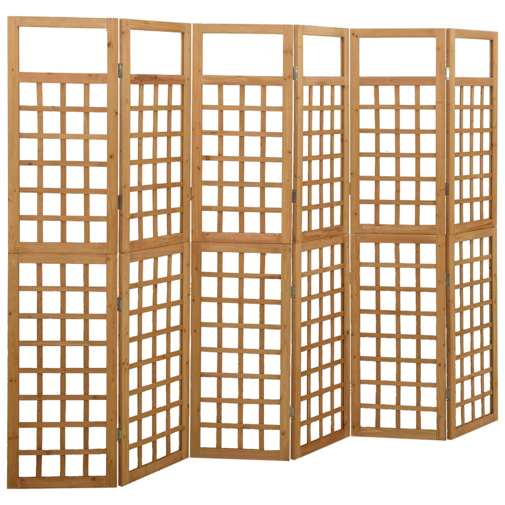 Solid Fir Wood 6-Panel Room Divider/Trellis - 242.5x180 cm