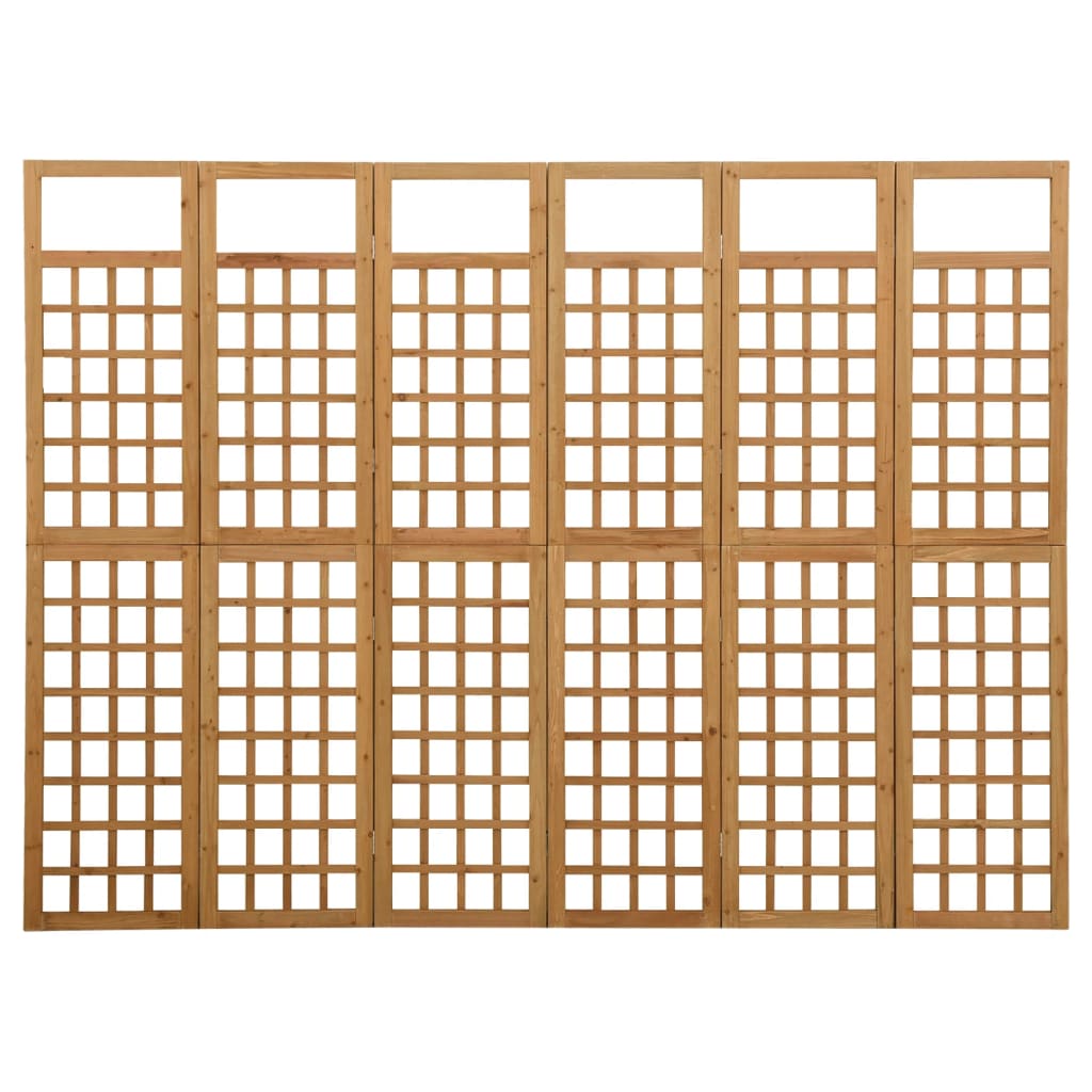 Solid Fir Wood 6-Panel Room Divider/Trellis - 242.5x180 cm