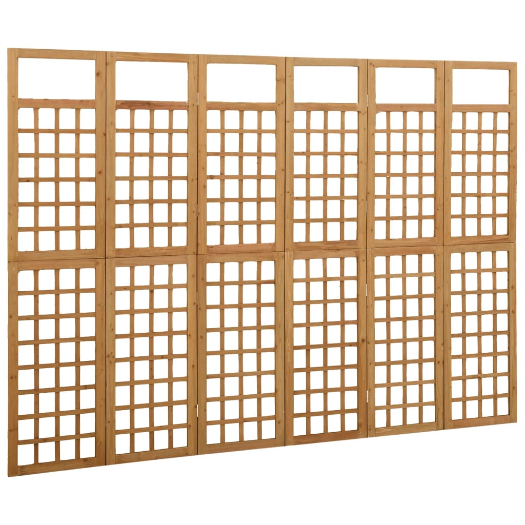 Solid Fir Wood 6-Panel Room Divider/Trellis - 242.5x180 cm
