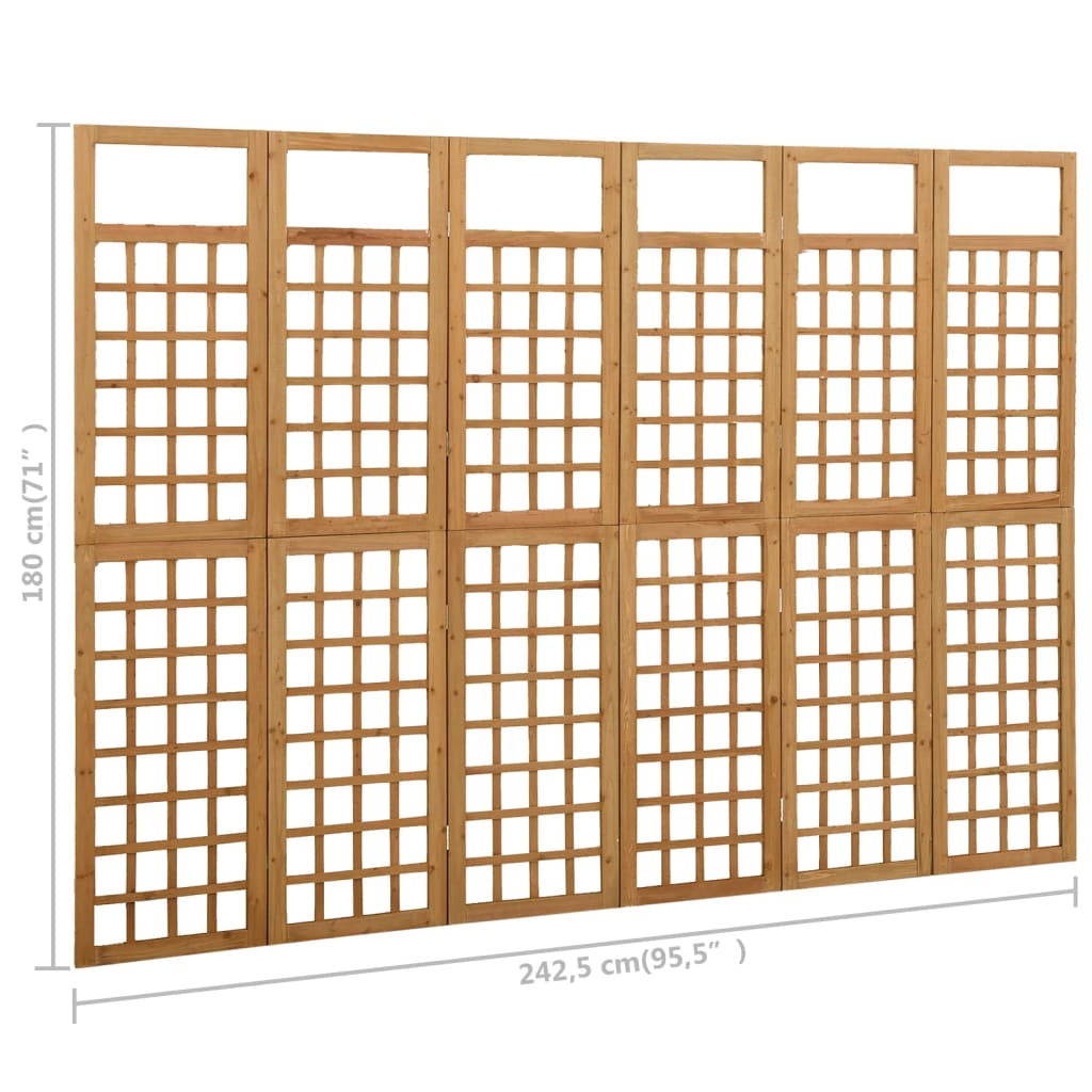 Solid Fir Wood 6-Panel Room Divider/Trellis - 242.5x180 cm