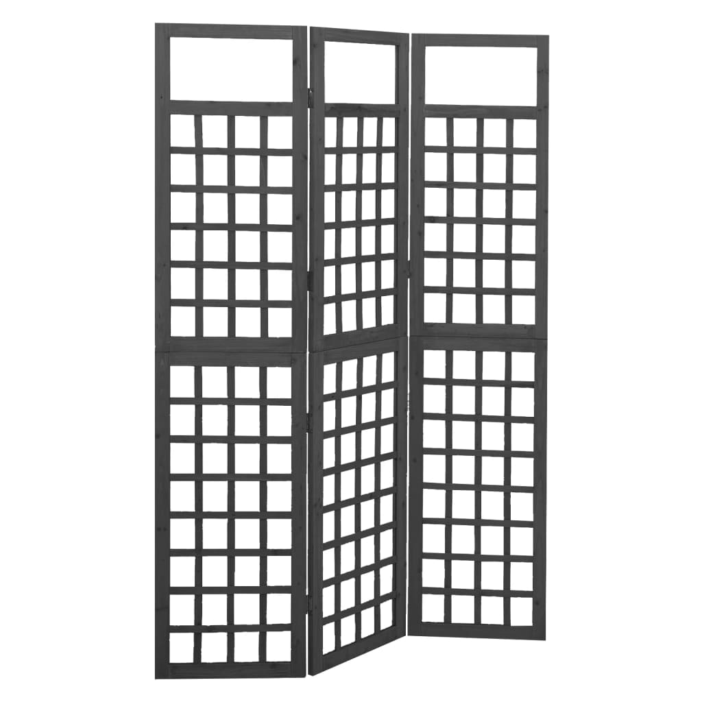 Black Solid Fir Wood 3-Panel Room Divider/Trellis - 121x180 cm