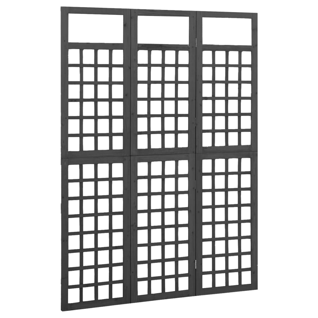 Black Solid Fir Wood 3-Panel Room Divider/Trellis - 121x180 cm