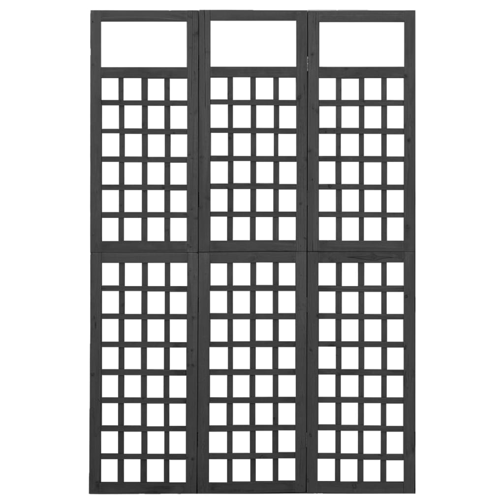 Black Solid Fir Wood 3-Panel Room Divider/Trellis - 121x180 cm