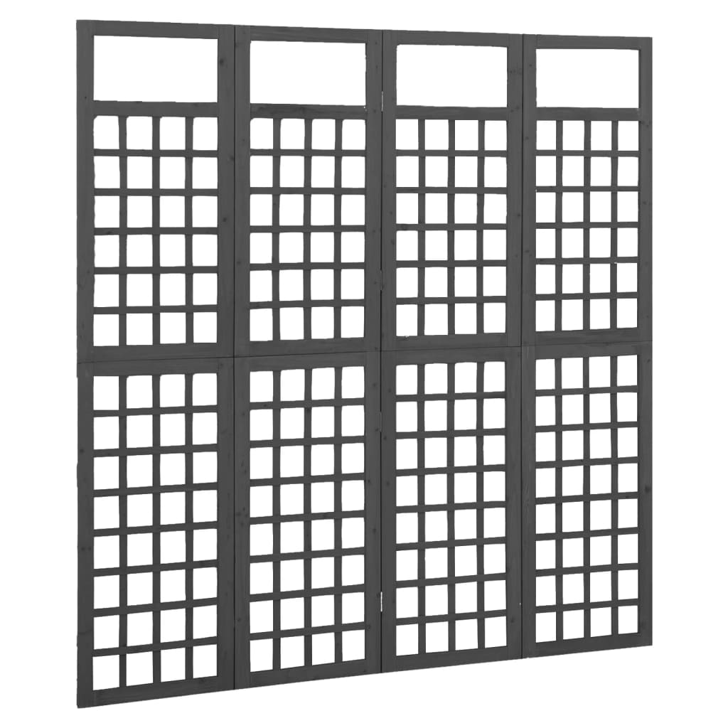 4-Panel Black Fir Wood Room Divider/Trellis - 161x180 cm