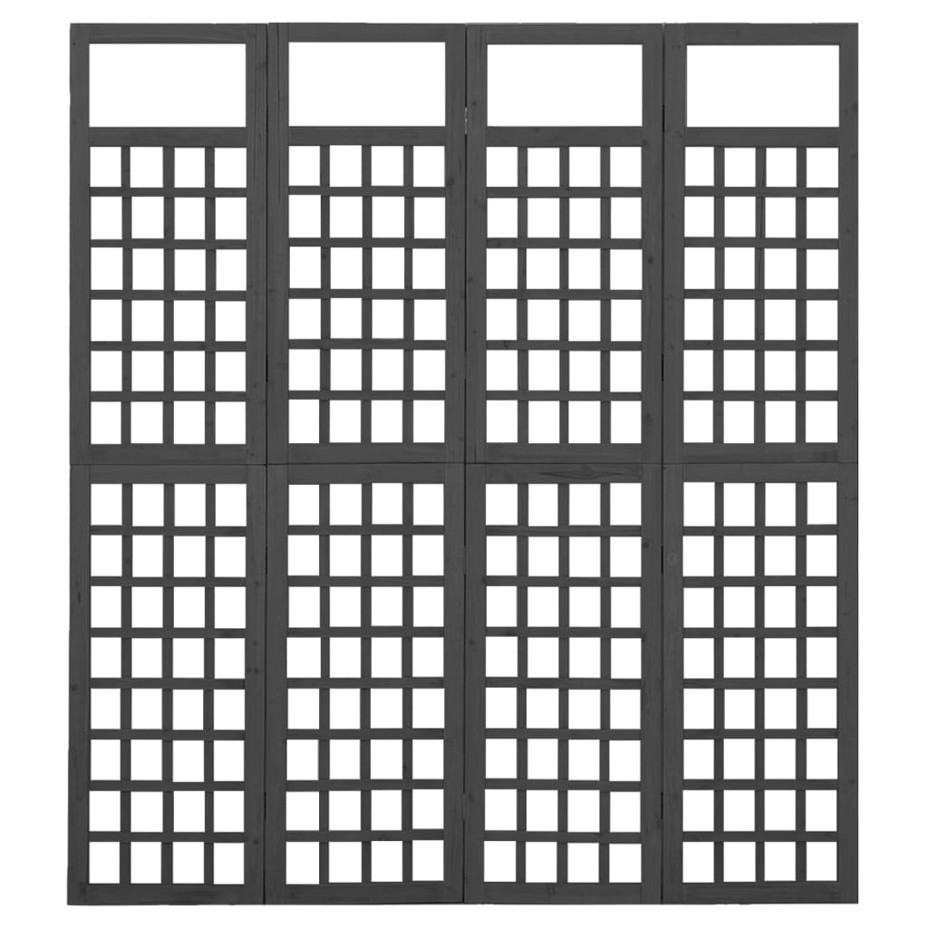 4-Panel Black Fir Wood Room Divider/Trellis - 161x180 cm