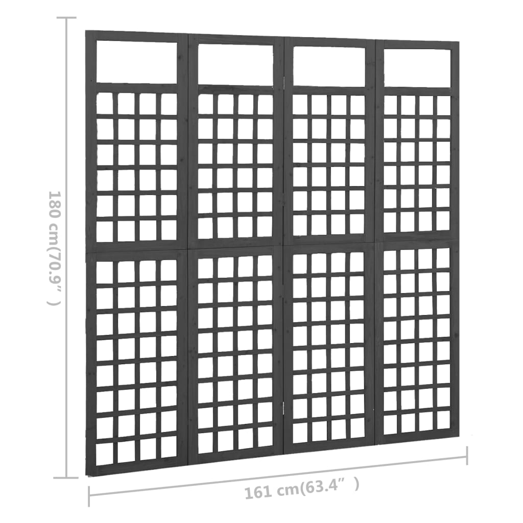 4-Panel Black Fir Wood Room Divider/Trellis - 161x180 cm